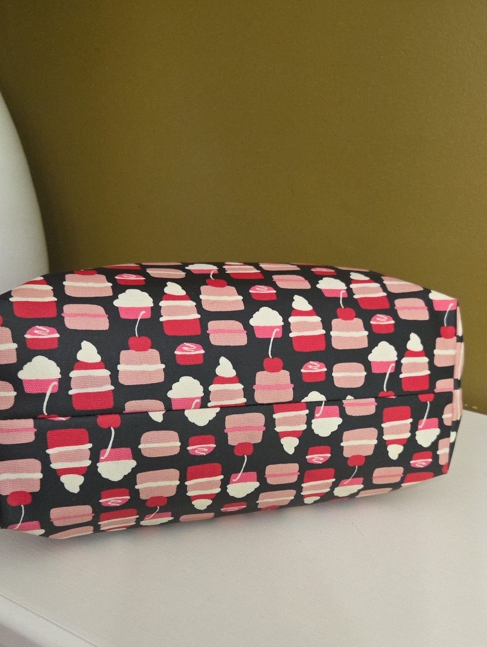 Kate Spade Black Tote Bag with Pink & Red Dessert Print - Picture 7 of 11